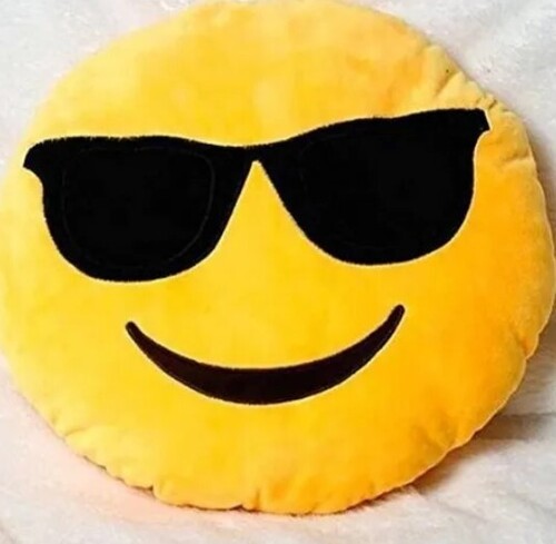 Cool Dude Baby Pillow - Polyester Fibre, 35x8 cm, Yellow Emoji Smiley, Hand Washable Velvet Cover | Round Shape, Printed Design