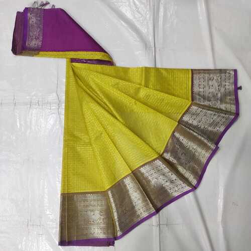 Handlooms Semisilk Checks Saree 1 - Color: Olivegreen