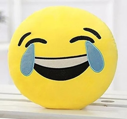 Laughing Tears Baby Pillow - Velvet, 35 cm x 8 cm, Yellow Round Polyester Fibre Emoji Design | Hand Washable, Printed Cover Pattern, Smiley Shape