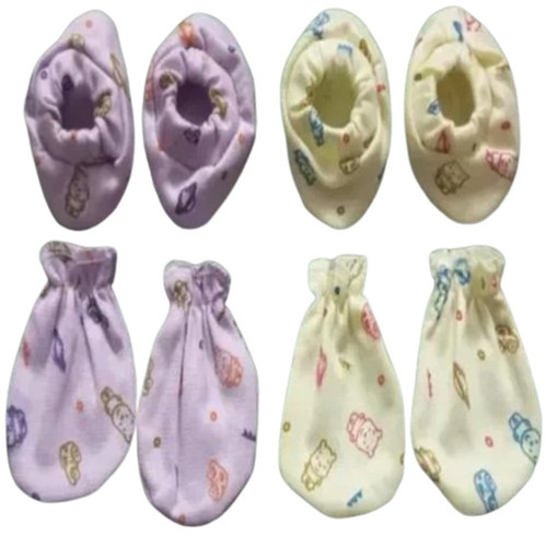 Newborn Baby Mittens And Booties Cs - Cotton Blend, Medium Size, Multicolor | Printed Pattern, Unisex Design, Handwash Care