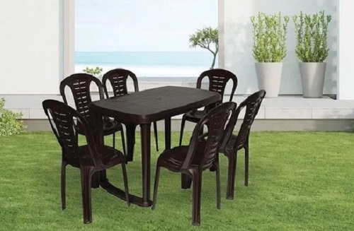 Rectangular Dining Table With Chair - Plastic Material, Various Color Options | Lightweight, Easy to Clean, Modern Appearance, Quality Tested