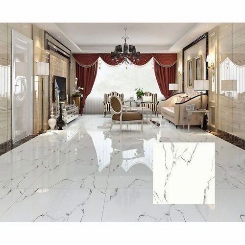 Vitrified Tiles - Customized Size Marble Material Gloss Finish | Durable Wear-Resistant Polished Non-Slip Fine Finished Ideal for Interior Decor
