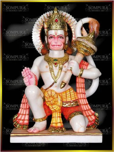 White Painted Marble Hanuman Moorti