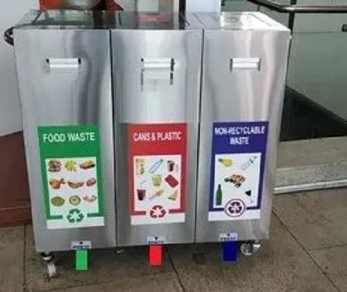 Pedal Trio Dustbin With Wheel