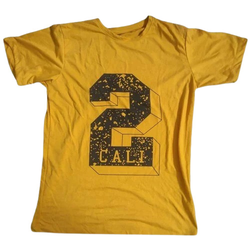 Boys Cotton T-Shirt - Round Neck, Half Sleeves , Yellow with Printed Design for Casual Wear