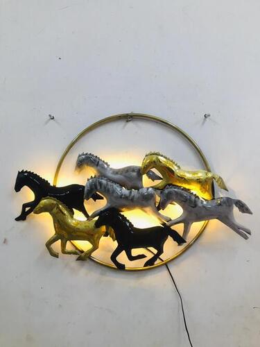 Iron Painted 7 Horse Led Wall Hanging Decor - Color: Multi Color