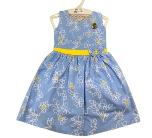 Girls Cotton Printed Frock - Size 2-4 Years, Blue, Sleeveless, Modern Style | Anti-Wrinkle, Breathable, Washable, No Fade