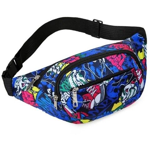 Waist Bag - Polyester Material, Adjustable Strap, Rectangular Shape, Zipper Closure, Blue Color | Personal Use, All Size