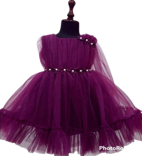 Baby Designers Frocks - Net Fabric, 3-6 Months, Purple Color, Sleeveless, Modern Style | Features: Anti Wrinkle, Breathable, Washable, Plain Pattern