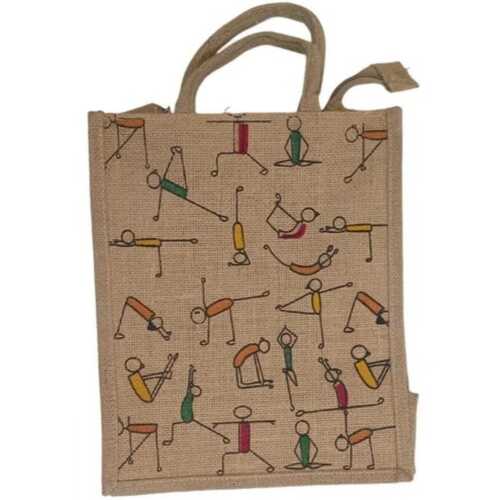 Printed Jute Shopping Bags - Color: Light Brown (Base)