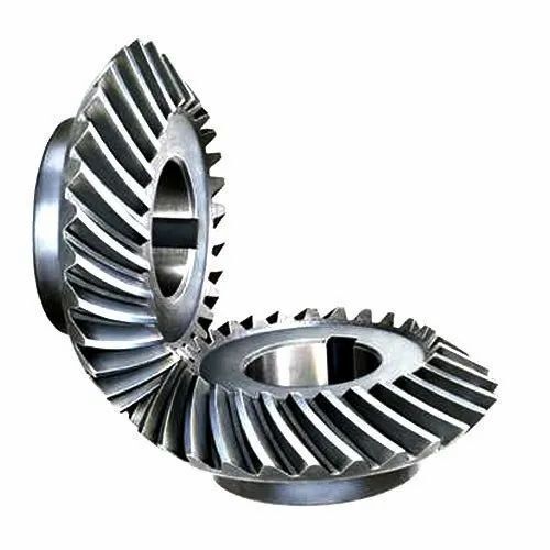 Spiral Bevel Gear - Premium Iron, Grey Color | Smooth Operation, Precision Machined, Quiet Running, High Efficiency, Load Capacity, Angular Teeth