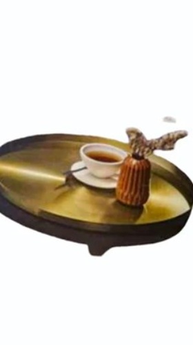 Brass Serving Tray - 16.5 Inch Round, Brown Finish for Restaurant Use