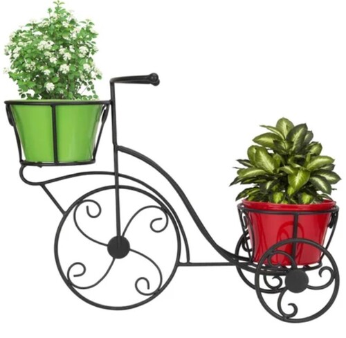 Iron 2 Baskets Bicycle Flower Stand - Color: Black