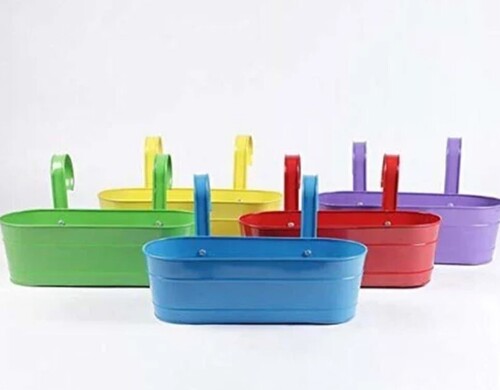 Iron Wall Hanging Flower Pot - 41x15.5x13 cm Multi Color with Drainage Hole