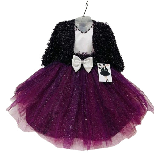 Kids Layer Frocks - Net Fabric, 3/4th Sleeves, Wine and Black Color | Anti-Wrinkle, Breathable, Trendy Design, Sequined Decoration, Hand Washable, Summer Party Wear