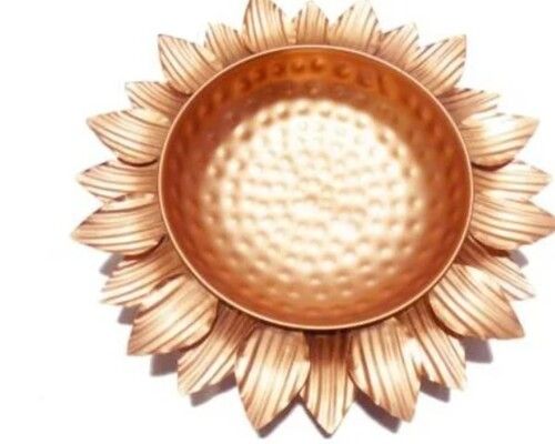 Brass Diya Stand - Round Lotus Design, 200gm Golden Brass for Festivals and Puja