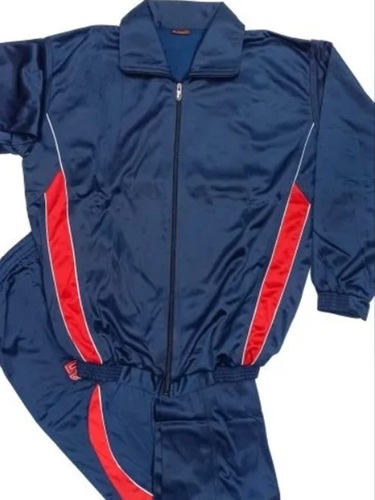 Polyester Track Suit - Full Sleeves, Size 36, Navy Blue and Red | Regular Fit, Sports Wear, Plain Design, Zipper Closure for Men