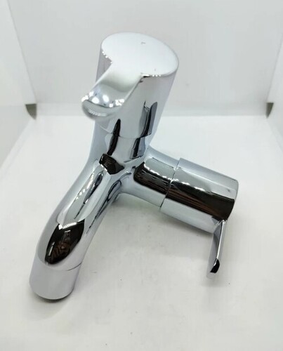 Brass Wall Mounted Bib Cock - Classic Design, Silver Finish | Zinc Handle, Suitable for Bathroom Fittings