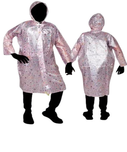 Kids PVC Raincoat - Waterproof Full Sleeves, Pink Color, Unisex XL Size | Long Coat with Printed Pattern