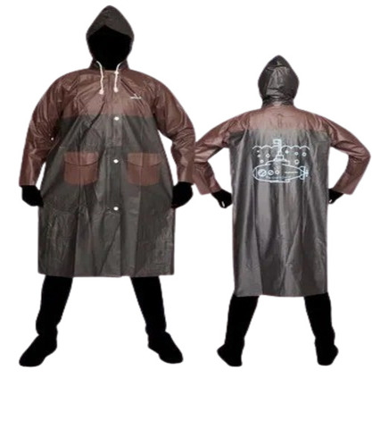 Kids PVC Raincoat - Long Coat, Full Sleeves, Solid Brown | Waterproof, Unisex, PVC Material, XL Size