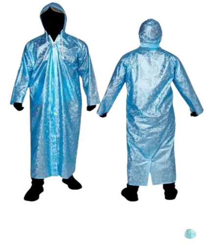 Ladies Waterproof PVC Raincoat - XL Size, Blue Color | Full Sleeve, Long Coat, Printed Design