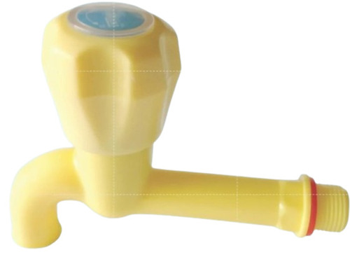 Long Body Bib Cock - Polypropylene Material 15 mm Size Round Plastic Handle | Wall Mounted Design for Home Use