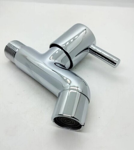 Silver Brass Bib Cock - Brass, Short Body, Silver, Wall Mounted | Modern Bathroom Fitting