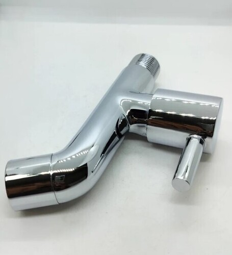 Brass Long Body Bib Cock - 6 Inch Size , Modern Wall Mounted Bathroom Fitting in Silver Finish