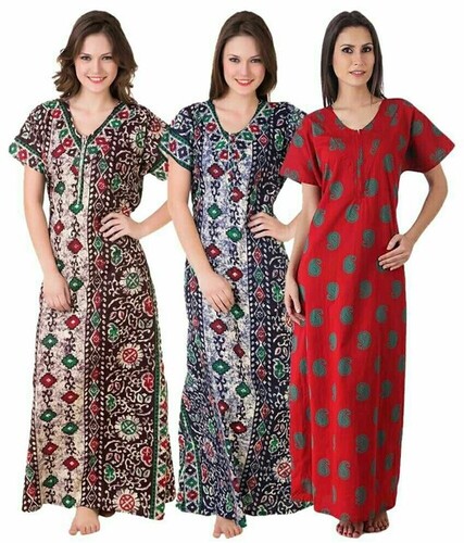 Women Nighties - Cotton Maxi Nightwear, Regular Fit V-Neck, Short Sleeve, Printed Patterns, Hypoallergenic, Lightweight, Quick Dry, Available in Many Colors