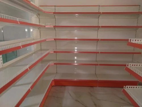 Display Racks - Heavy Duty Steel, Customized Size, Plain Orange White Finish | 6-Layer Single-Sided Supermarket Rack, Long Lasting Durability