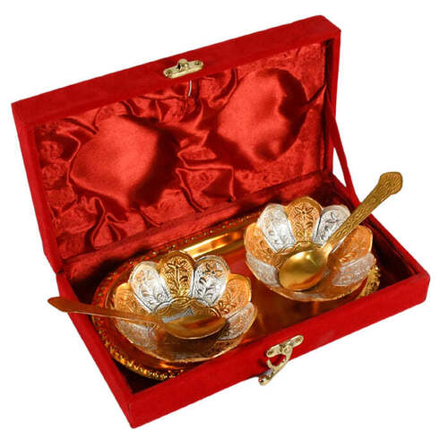 5 In 1 Gold Silver Plated 2 Bowl 2 Spoon  - Shape: Round