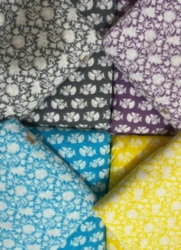 Kantha Cotton Fabrics - 100% Cotton, Width 44''-45'', Gray Floral Print for Tops/Blouses/Kurtis | Multi Color Design, All Season Wear