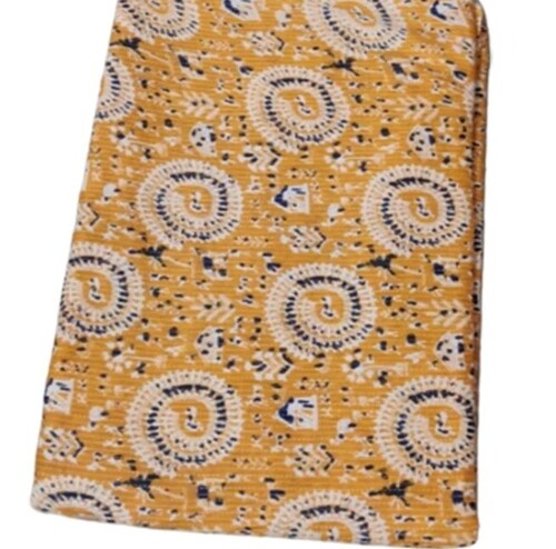 Yellow Printed Cotton Fabric - 44 Inches Wide, 90GSM Soft Material | 100% Cotton, Handwash Care, Versatile for All Seasons