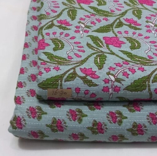 Printed Cotton Kantha Fabric - 100% Cotton, 43 inches Width, Available in All Colors | Lightweight 100 GSM, Ideal for All Seasons
