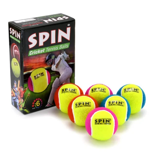 Synthetic Cricket Tennis Balls - Synthetic Material 6.86 cm Diameter Multicolor | Application: Cricket Printed Design Included Set of 6 Pieces