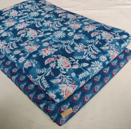 Cambric Cotton Fabric - 44 Inches Wide, Blue Block Print Design | 100% Cotton, Suitable for All Seasons