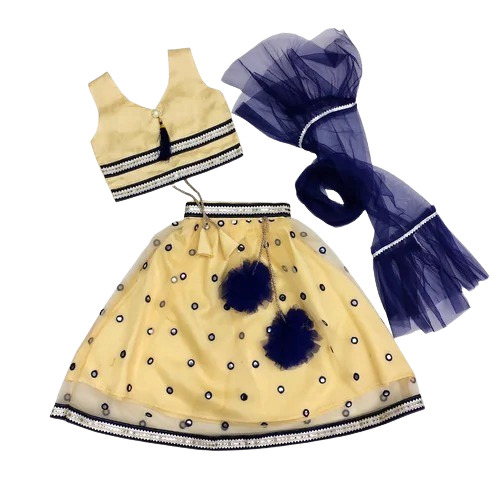 Kids Girls Fancy Cream Net Lehenga Choli - Sleeveless, Embroidered Design | Comfortable, Breathable, Anti-Wrinkle, Party Wear