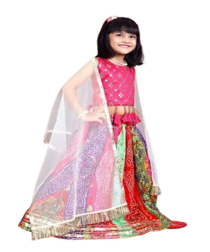 Kids Fancy Printed Lehenga Choli - Georgette, Multicolor, Sleeveless, Anti-Wrinkle | Comfortable, Breathable, Dry Clean Only, Summer Party Wear