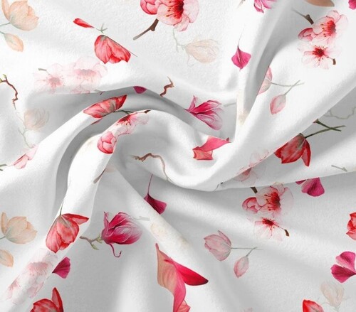 White Floral Printed Cotton Fabric