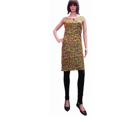 Ladies A-Line Cotton Kurti - Medium Size, Various Printed Designs | Sleeveless, Casual Wear, Machine Washable