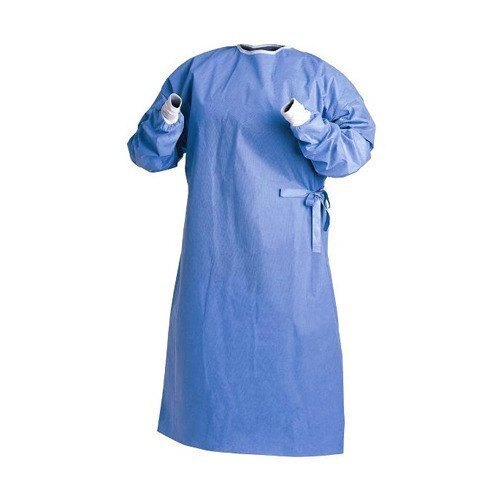 Surgical Gown - Cotton Material, Light Weight, Blue Color | Long Sleeve, Stand Collar, Washable, Unisex with Gloves and Mask Accessories