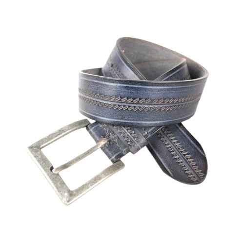 Mens Genuine Leather Belt - 38mm Blue Fashion Style | Alloy Buckle Brass Plating 150g Weight Party Wear