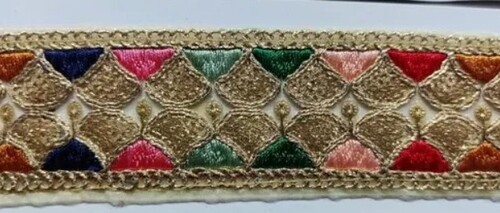 Designer Embroidery Lace - Tissue Material, Roll Length 9 Meters x 2 Inches Width, 50mm Thickness | All Colors, Embroidered Pattern, Suitable for Garment Application