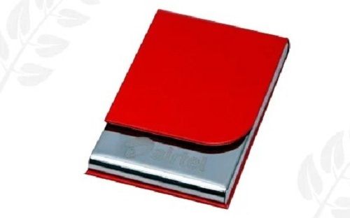 Red And Silver Leather Card Holder For Unisex