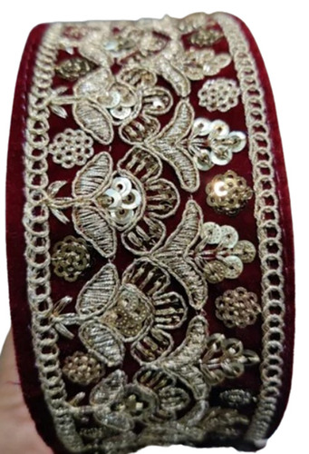 Sequence Zari Laces - Velvet Material, 2 Inches Wide, 9 Meters Long | All Colors, Machine Washable, Ideal for Garment Applications
