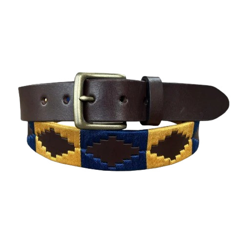 Vintage Leather Belt - Genuine Leather 40mm Width Yellow Blue Color | Alloy Buckle Brass Plating Fashion Style for Party Wear
