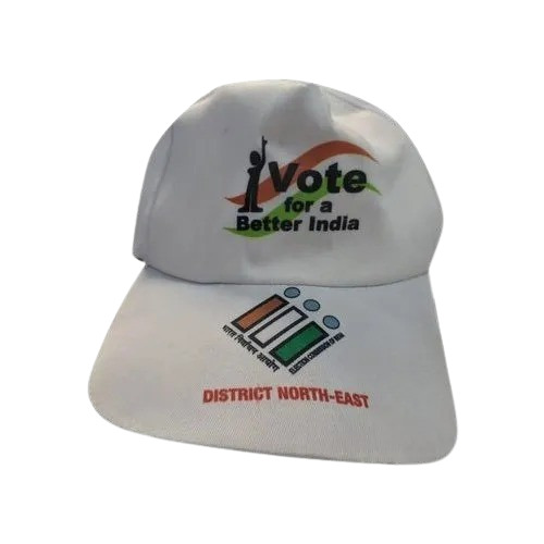 White Cotton Promotional Cap - Free Size, Customized Design with Attractive Pattern | Smooth Texture, High Quality for Adults