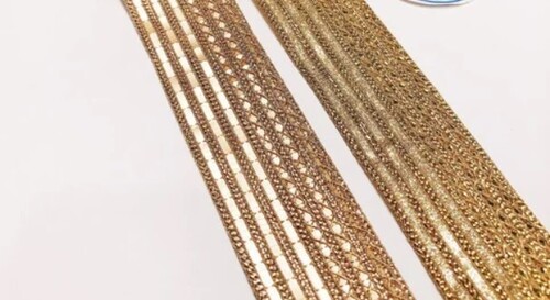 Zari Border Lace - Zari & Sequins, 9.00 Meter Length, 1.5" Width, Gold Color - Elegant Decorative Ribbon for Garment Applications