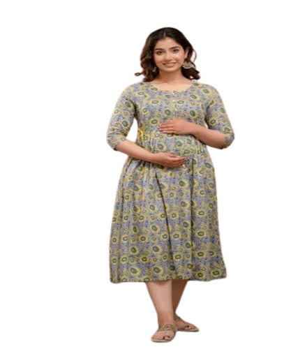 Floral Feeding Kurti - Cotton Size M Grey | Soft Breathable Printed Quick Dry Washable Trendy Design 3-4th Sleeve for Summer Casual Wear