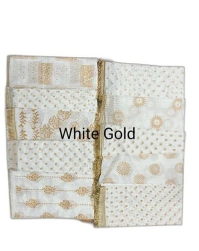 White Gold Cotton Dupatta - Pattern-Printed Gota Patti Work Maheshwari Cotton Machine Washable | All-Season Wear in Various Colors